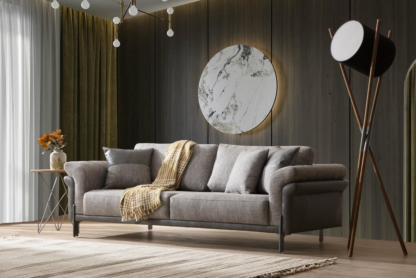 Xlmoebel Sofa 3-Sitzer Sofa in Grau für das Wohnzimmer im klassischen Desig günstig online kaufen