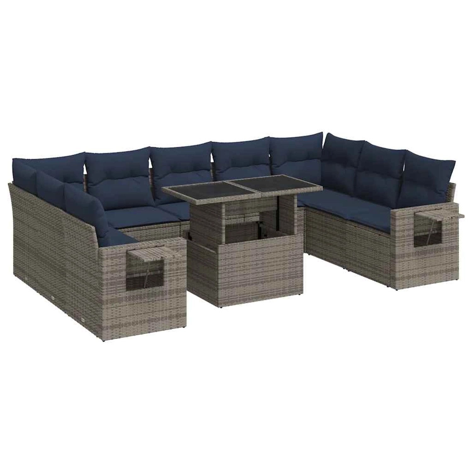 vidaXL 10-Tlg Garten-Sofagarnitur mit Kissen Grau Poly Rattan Akazie 332654 günstig online kaufen
