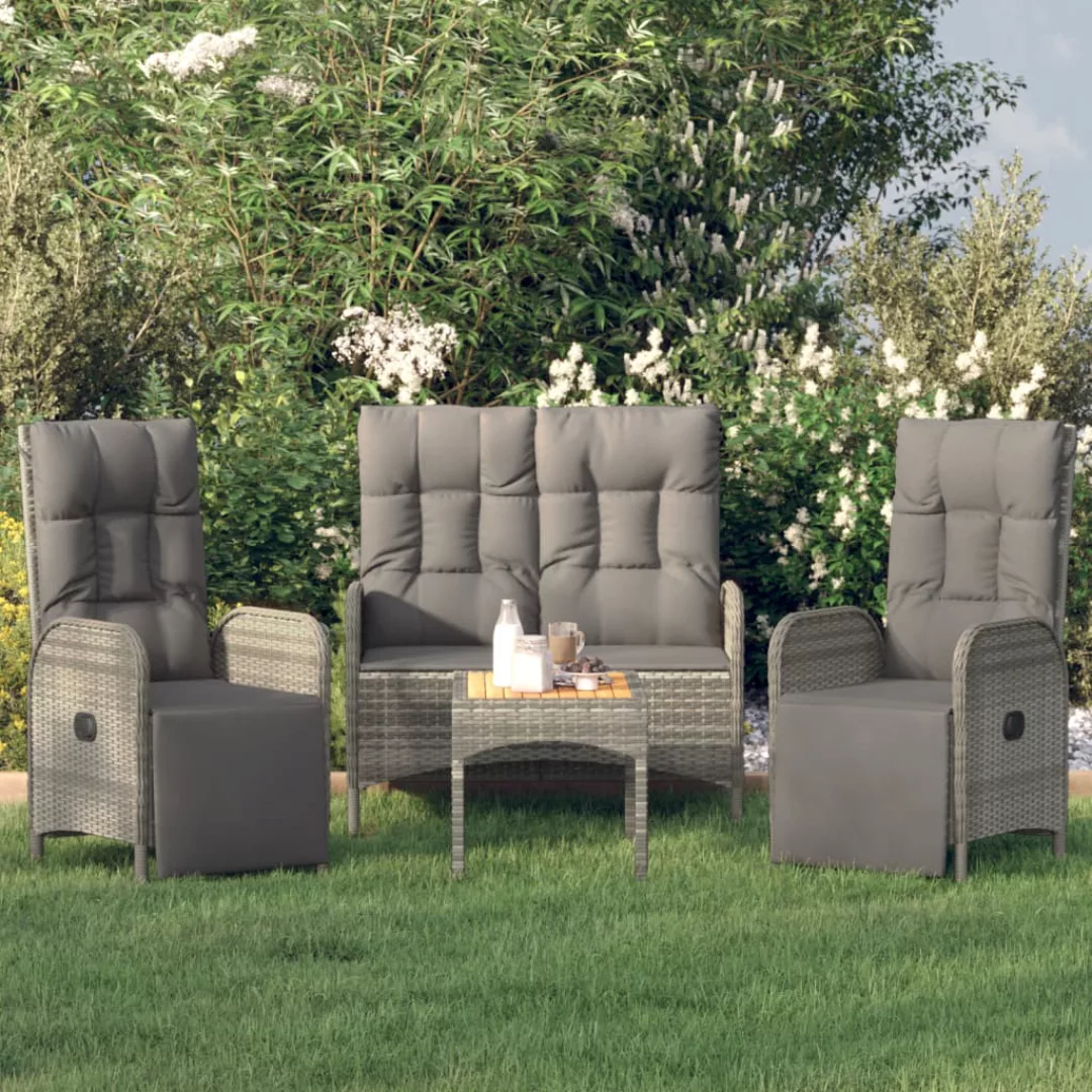 Vidaxl 4-tlg. Garten-essgruppe Mit Kissen Grau Poly Rattan günstig online kaufen