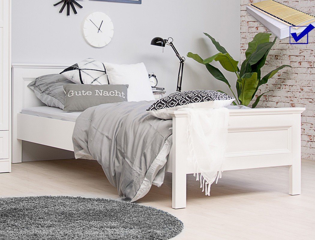 expendio Bett Landström 61, Landhausstil weiß Bett 90x200 cm inkl. Rost und günstig online kaufen