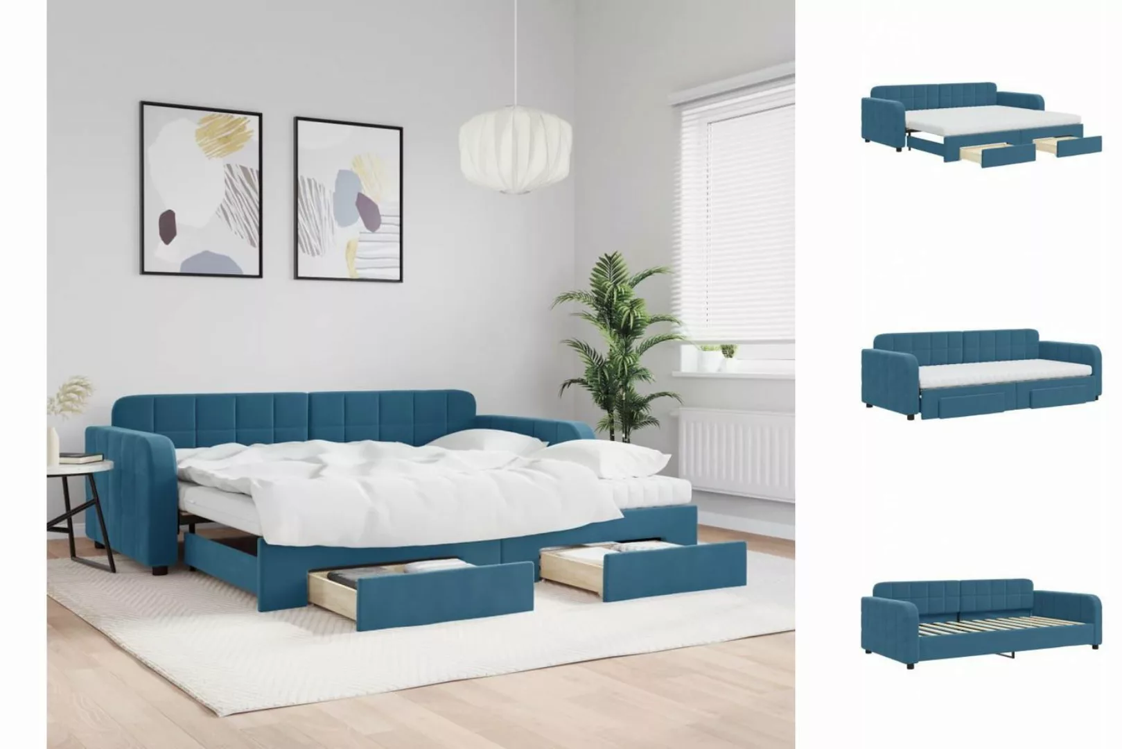 vidaXL Gästebett Gästebett Tagesbett mit Rollbett und Schubladen Blau 90x20 günstig online kaufen