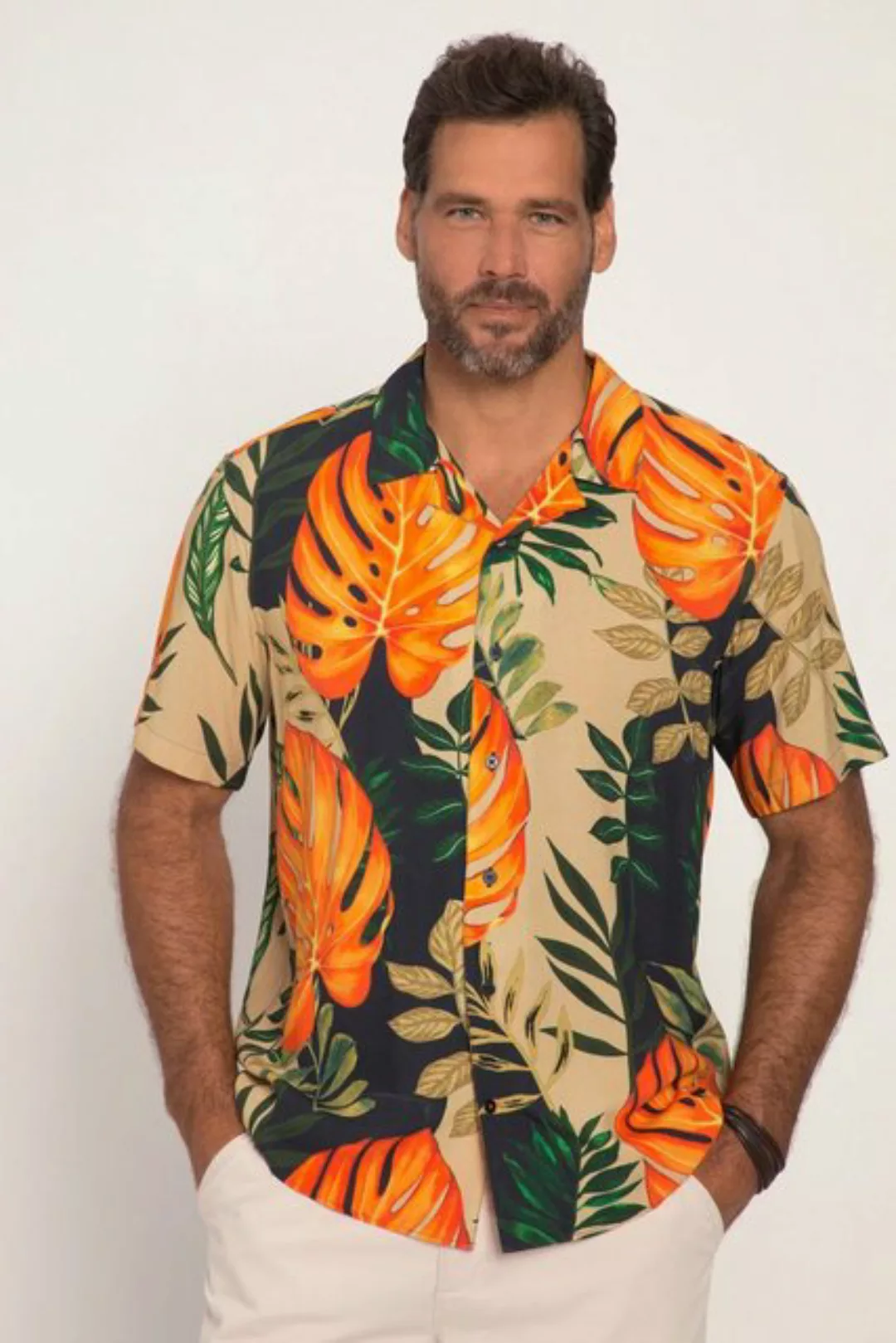 JP1880 Kurzarmhemd Hemd Beachwear Halbarm floraler Print Cuba-Kragen günstig online kaufen