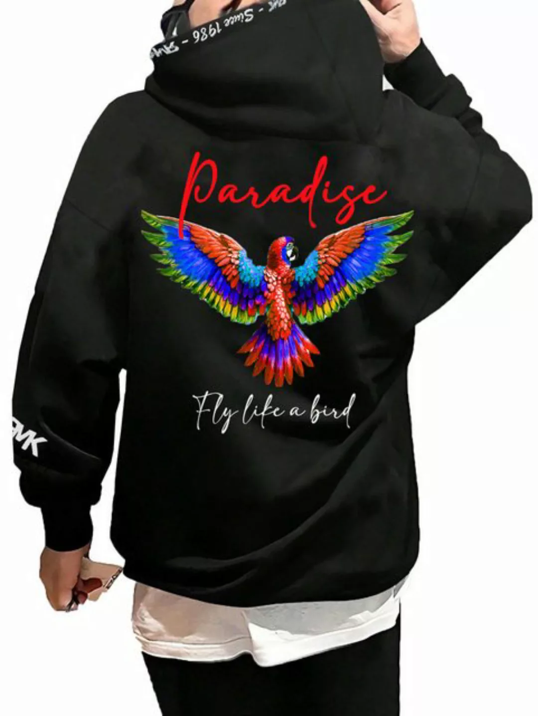 RMK Hoodie Herren Kapuzenpullover Pullover Pulli Paradise Mit Papagei Print günstig online kaufen