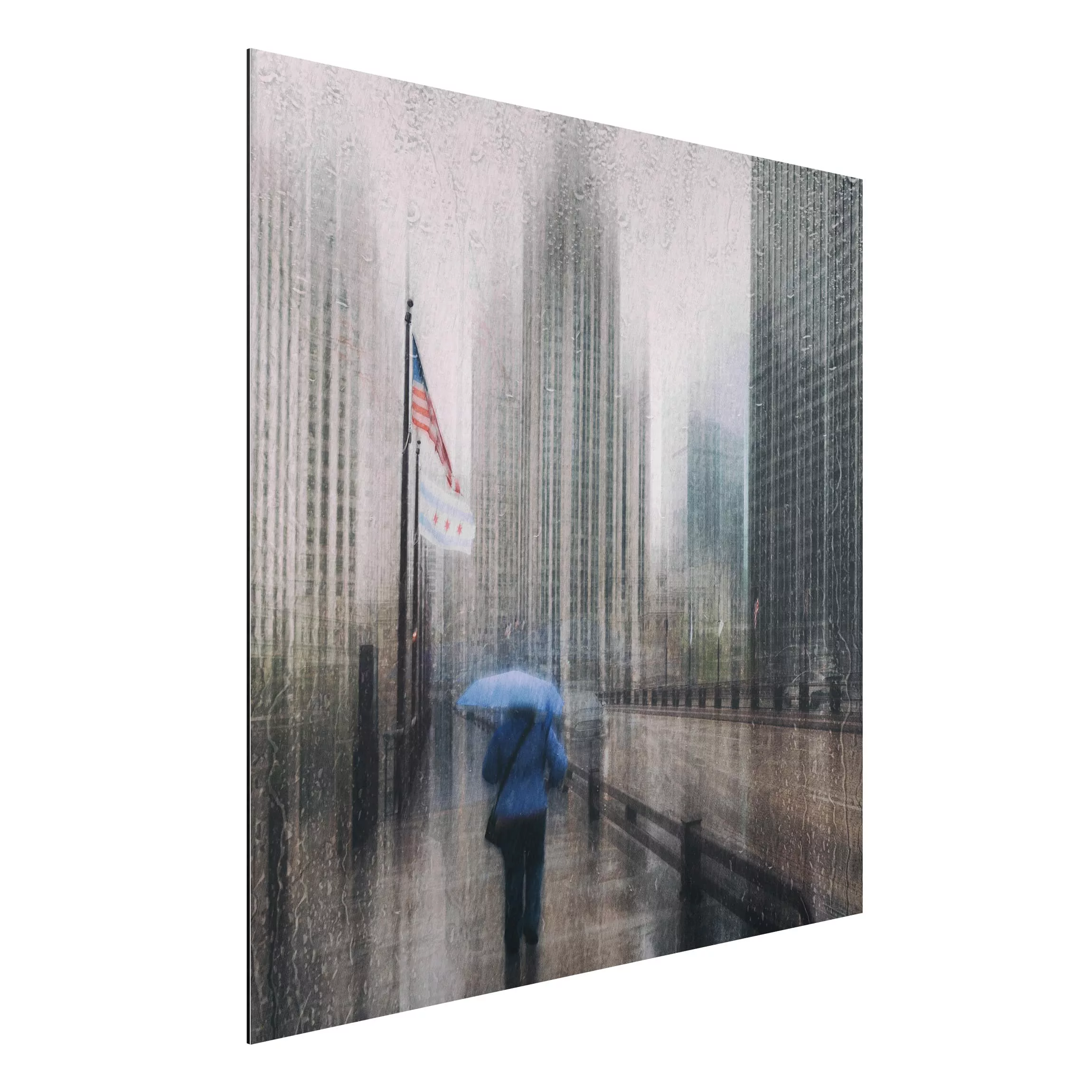 Alu-Dibond Bild Architekur & Skyline - Quadrat Verregnetes Chicago günstig online kaufen