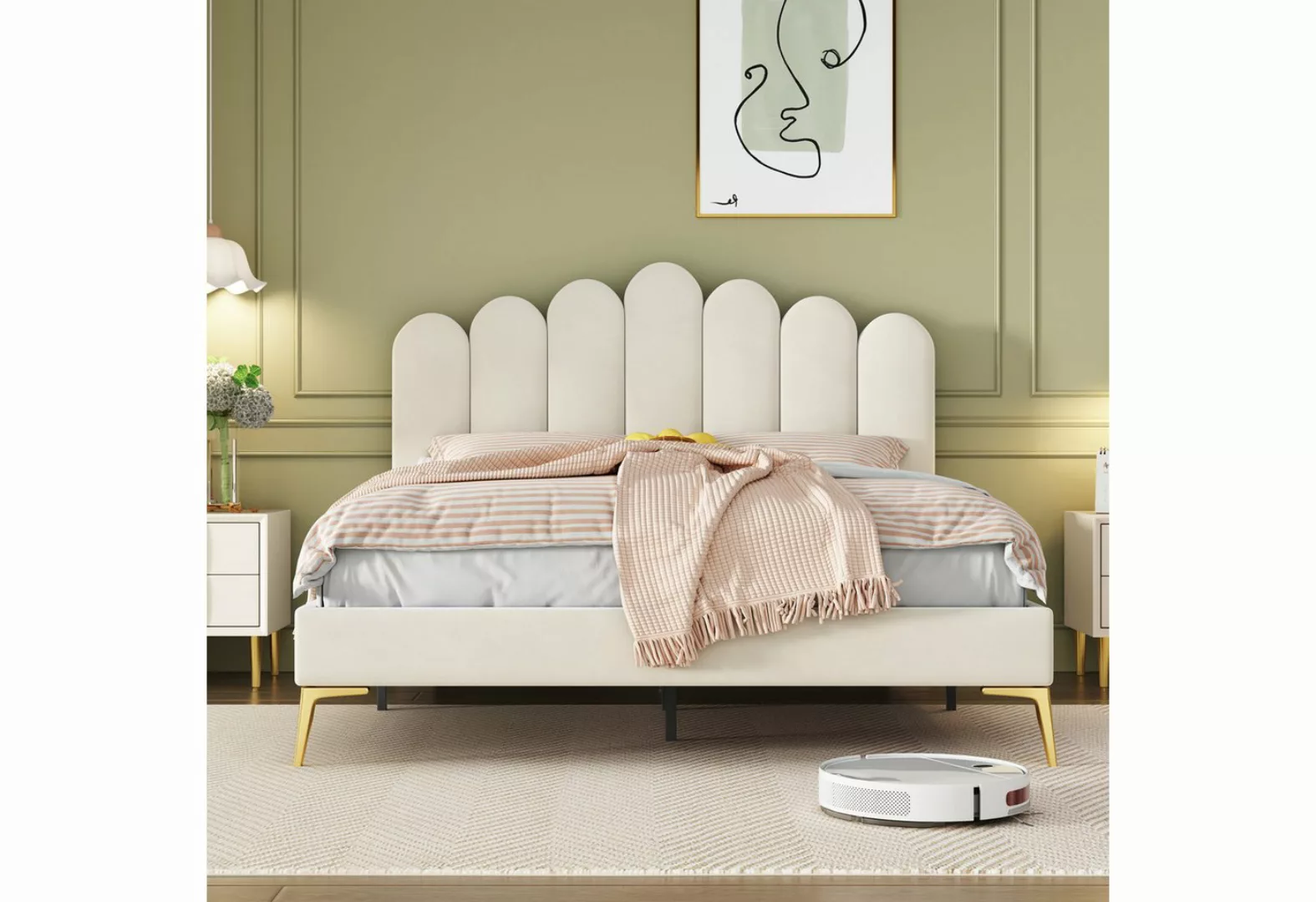 SOFTWEARY Polsterbett mit Lattenrost (140x200 cm), Kopfteil höhenverstellba günstig online kaufen