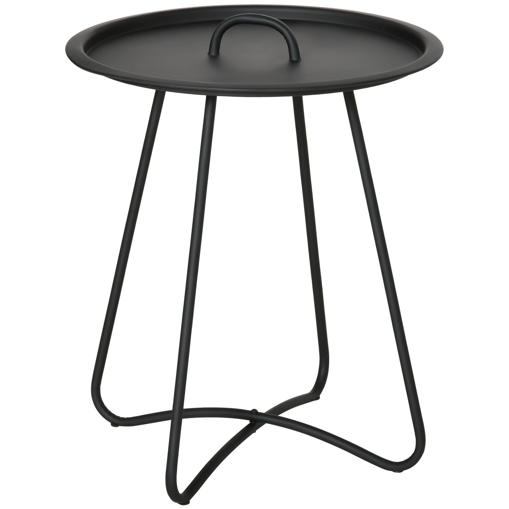 Outsunny Beistelltisch Gartentisch Tragegriff Metall Schwarz Ø46x56H cm   A günstig online kaufen