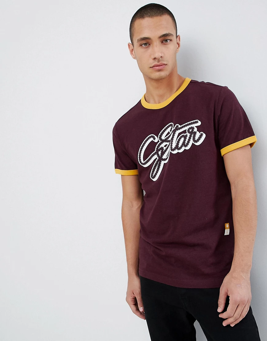 G-Star – Ringer-T-Shirt aus Bio-Baumwolle in Bordeaux-Rot günstig online kaufen