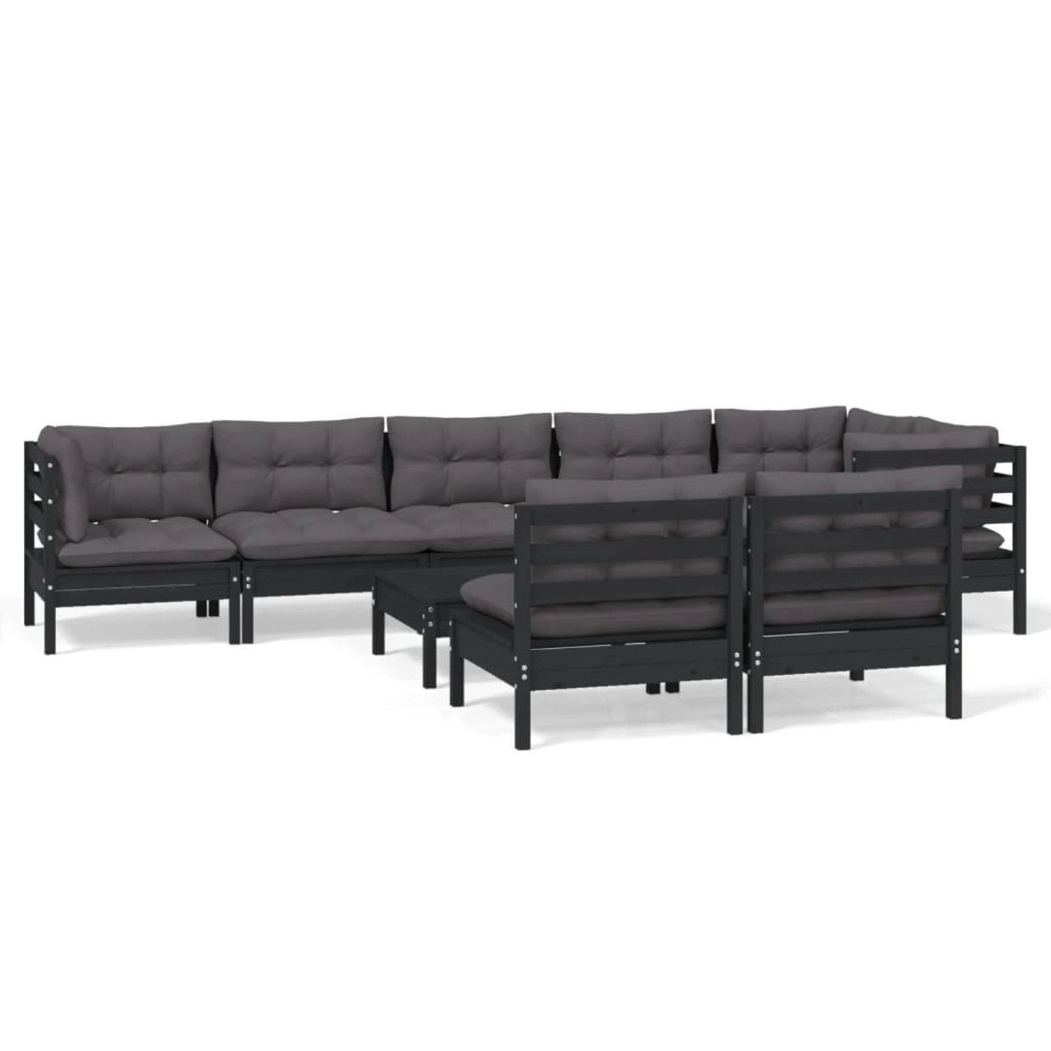 9-tlg. Garten-lounge-set Mit Kissen Schwarz Massivholz Kiefer günstig online kaufen