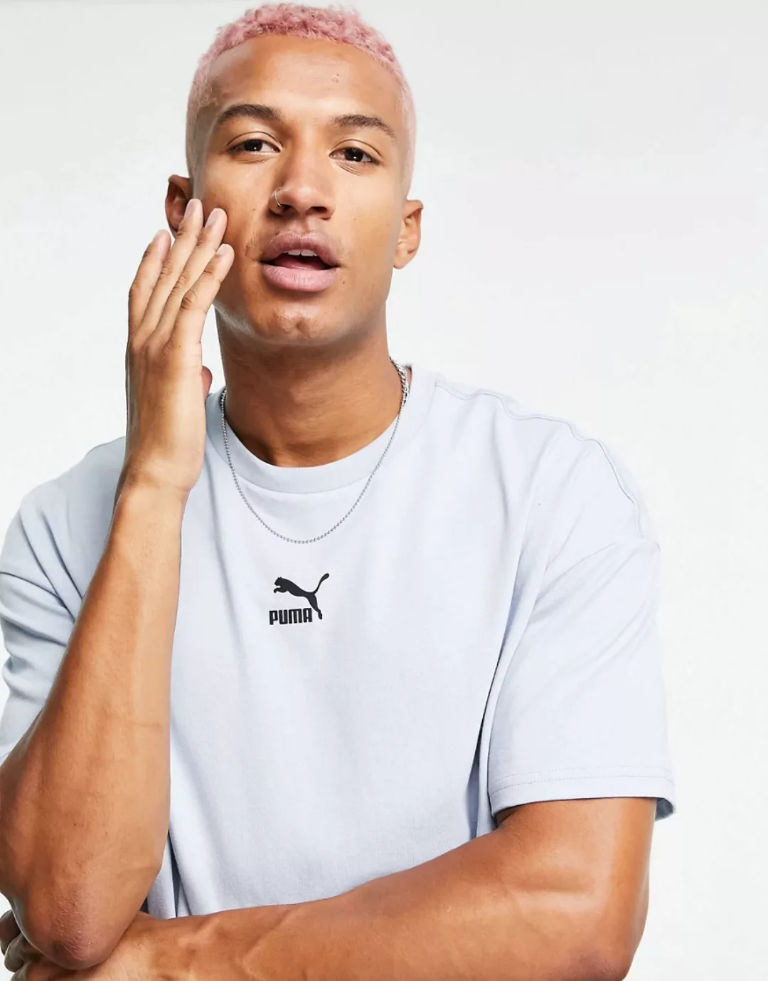 Puma – Klassisches Oversize-T-Shirt in Babyblau günstig online kaufen