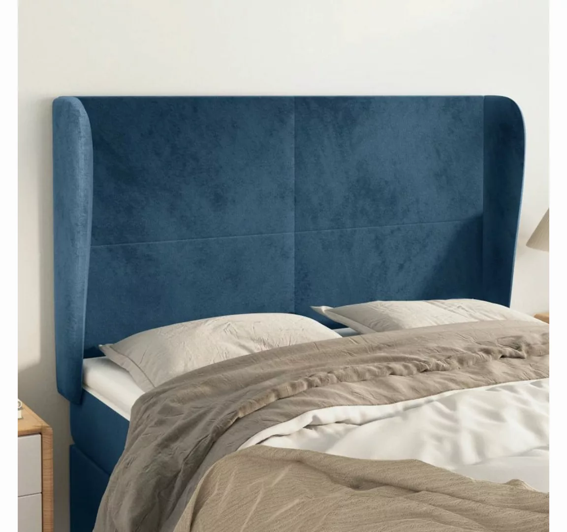 vidaXL Bett, Kopfteil mit Ohren Dunkelblau 147x23x118/128 cm Samt günstig online kaufen