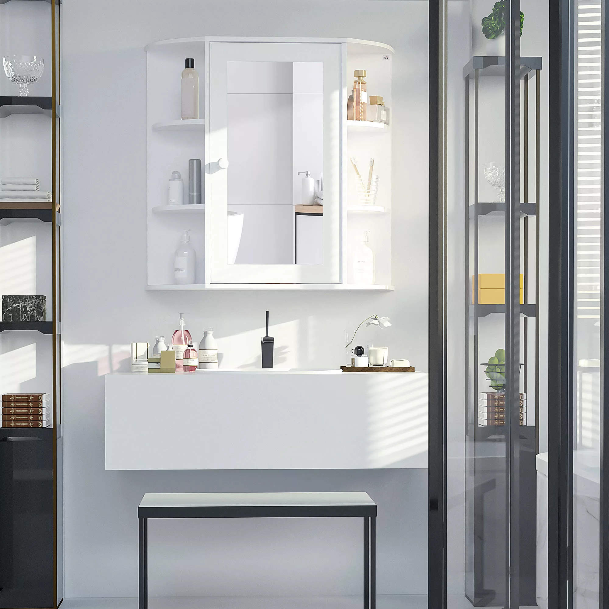 HOMCOM Spiegelschrank  Badspiegel zur Wandmontage, Hängeschrank mit 8 Fäche günstig online kaufen