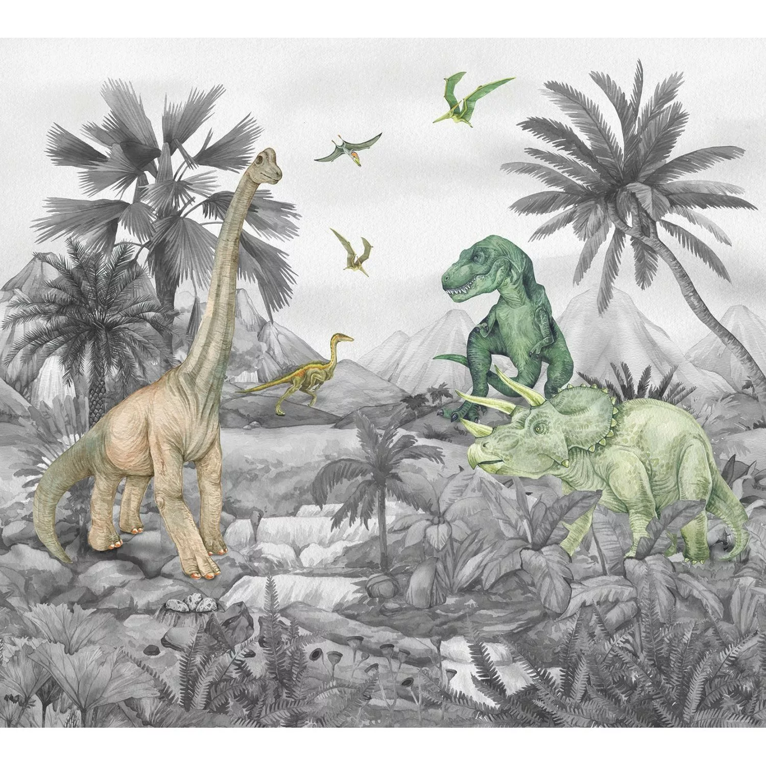 Sanders & Sanders Fototapete Dinosaurier Grau 3 x 2,7 m 601184 günstig online kaufen