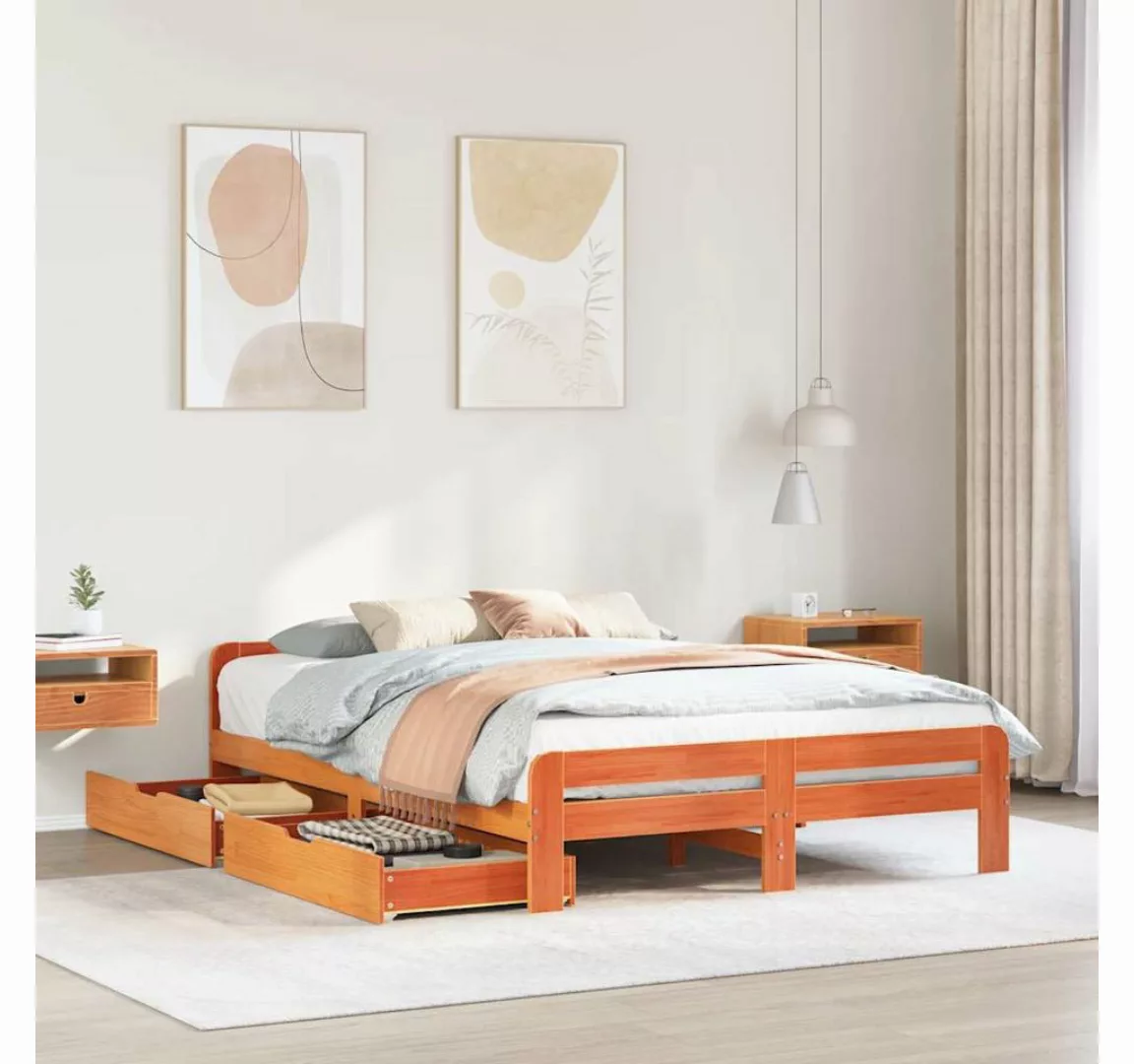 vidaXL Bett, Massivholzbett ohne Matratze Wachsbraun 160x200 Kiefernholz günstig online kaufen