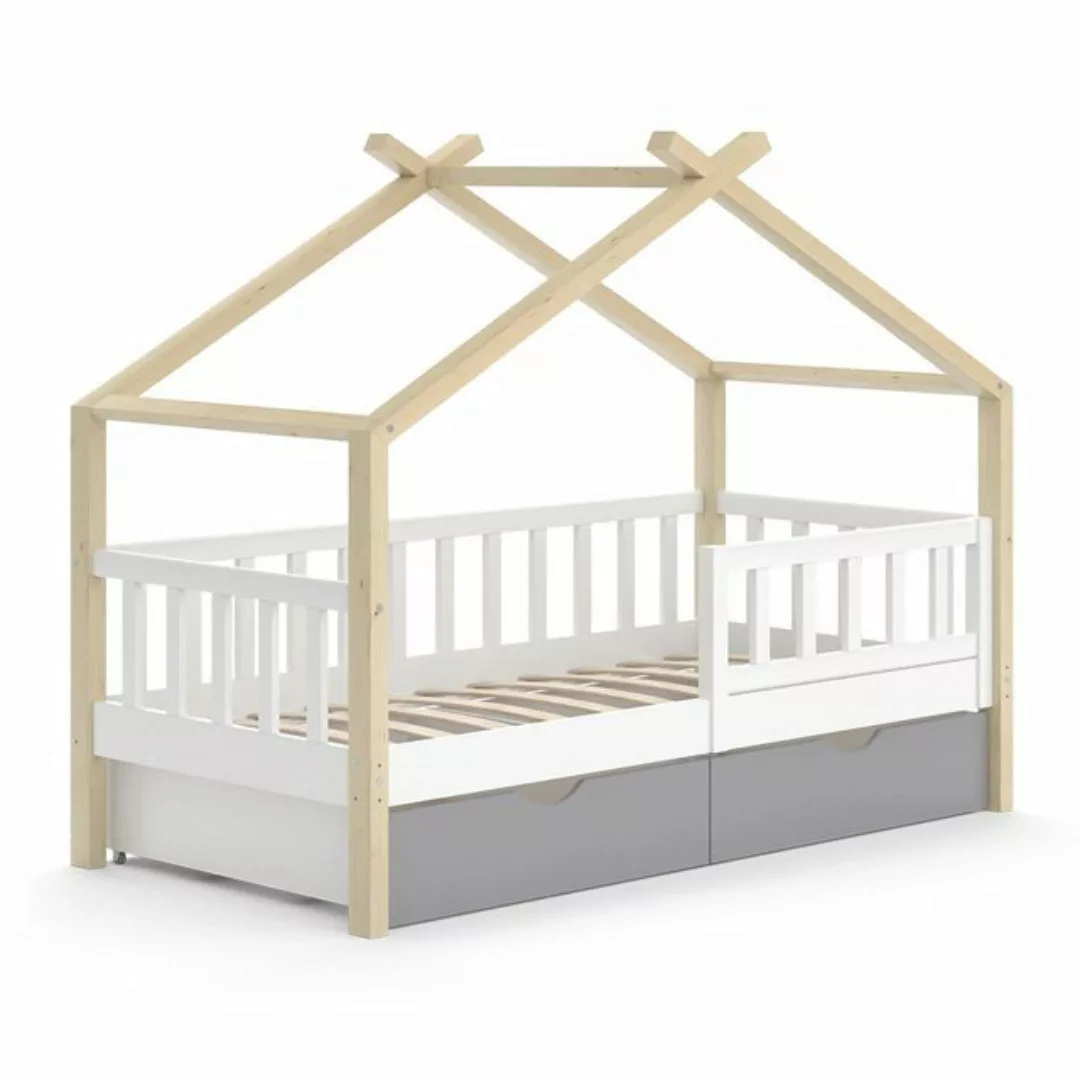 Vicco Kinderbett Hausbett Einzelbett 80x160cm DESIGN Natur Weiß günstig online kaufen