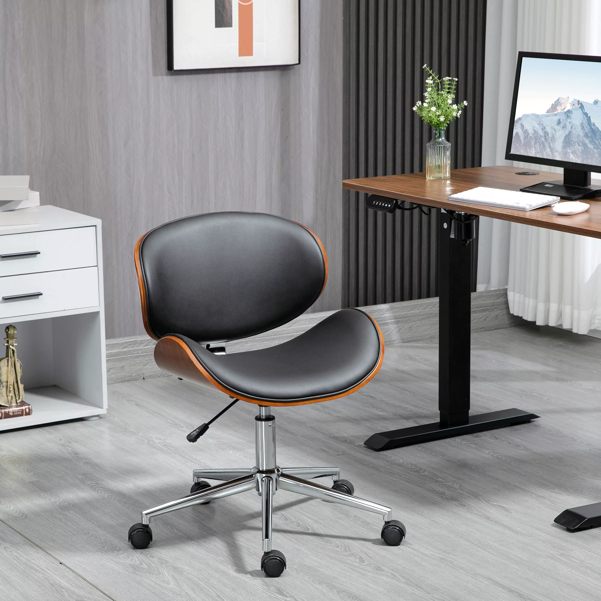 Vinsetto Bürostuhl Vintage-Design Höhenverstellbar 360° drehbar verchromtes günstig online kaufen