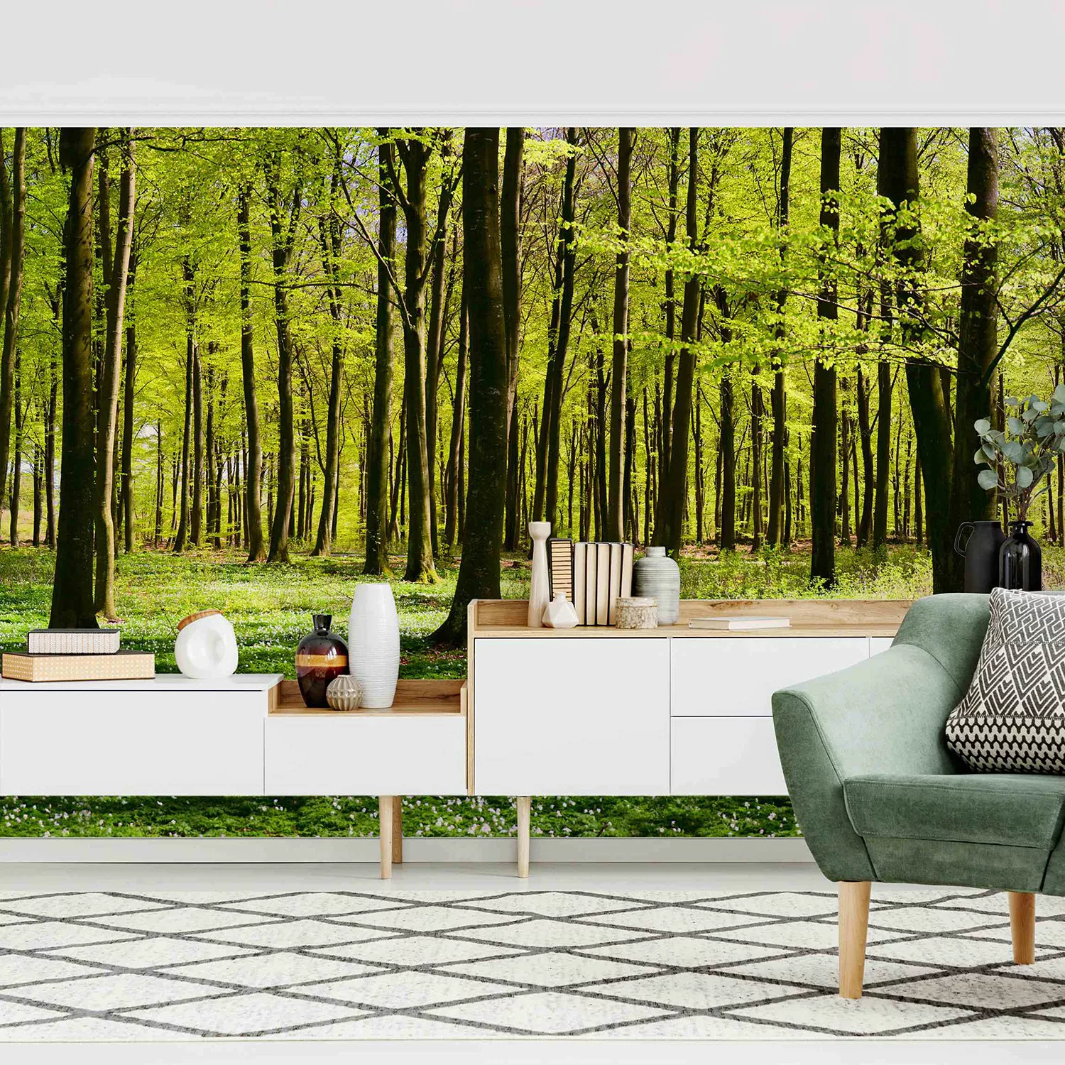 Bilderwelten Fototapete Wald Waldwiese grün Gr. 432 x 290 günstig online kaufen