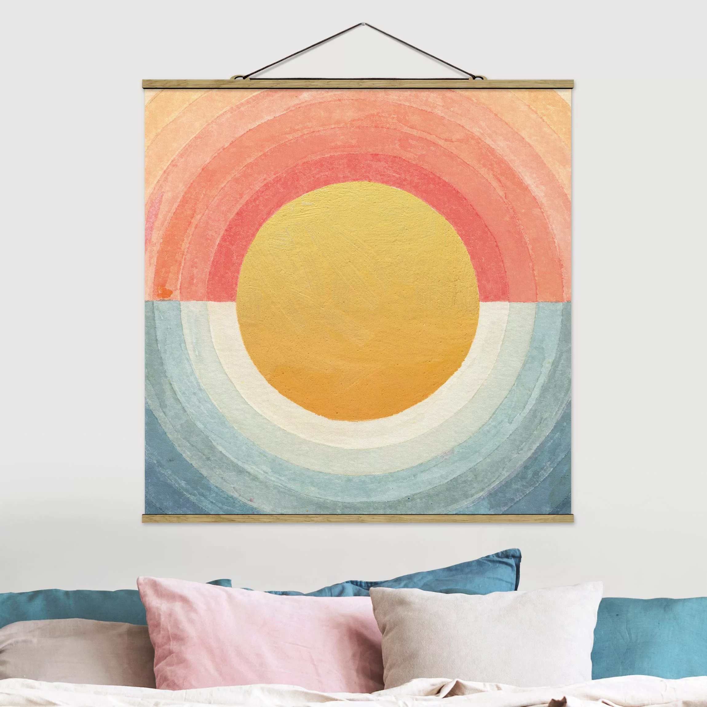 Stoffbild mit Posterleisten Sonne zwischen Himmel und Meer günstig online kaufen