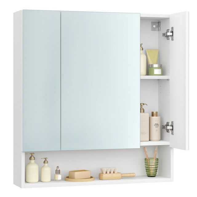 VASAGLE Spiegelschrank Badschrank Badezimmerschrank mit 3 Türen, offenes Fa günstig online kaufen