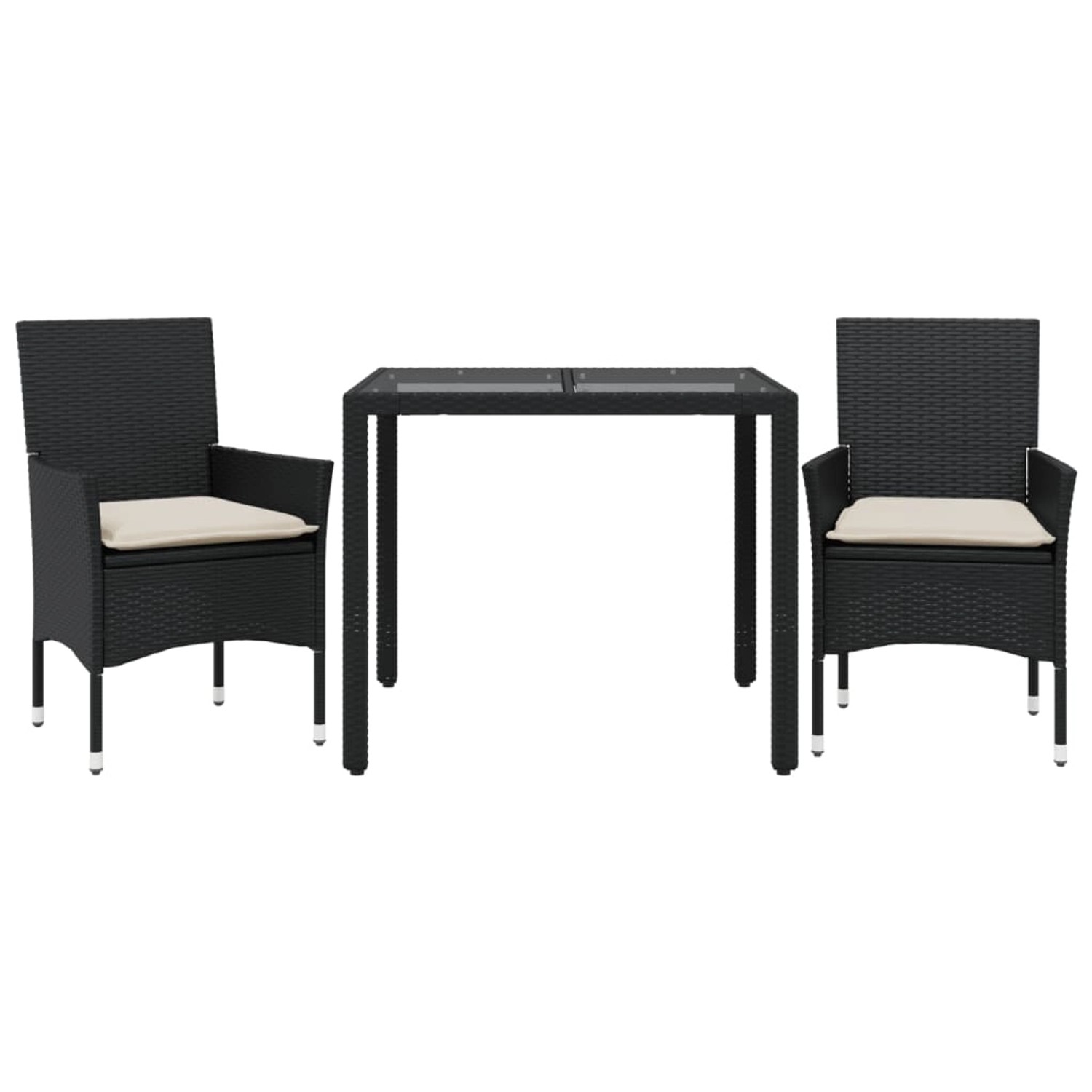 vidaXL 3-Tlg Garten-Essgruppe mit Kissen Schwarz Poly Rattan Glas 3278537 günstig online kaufen
