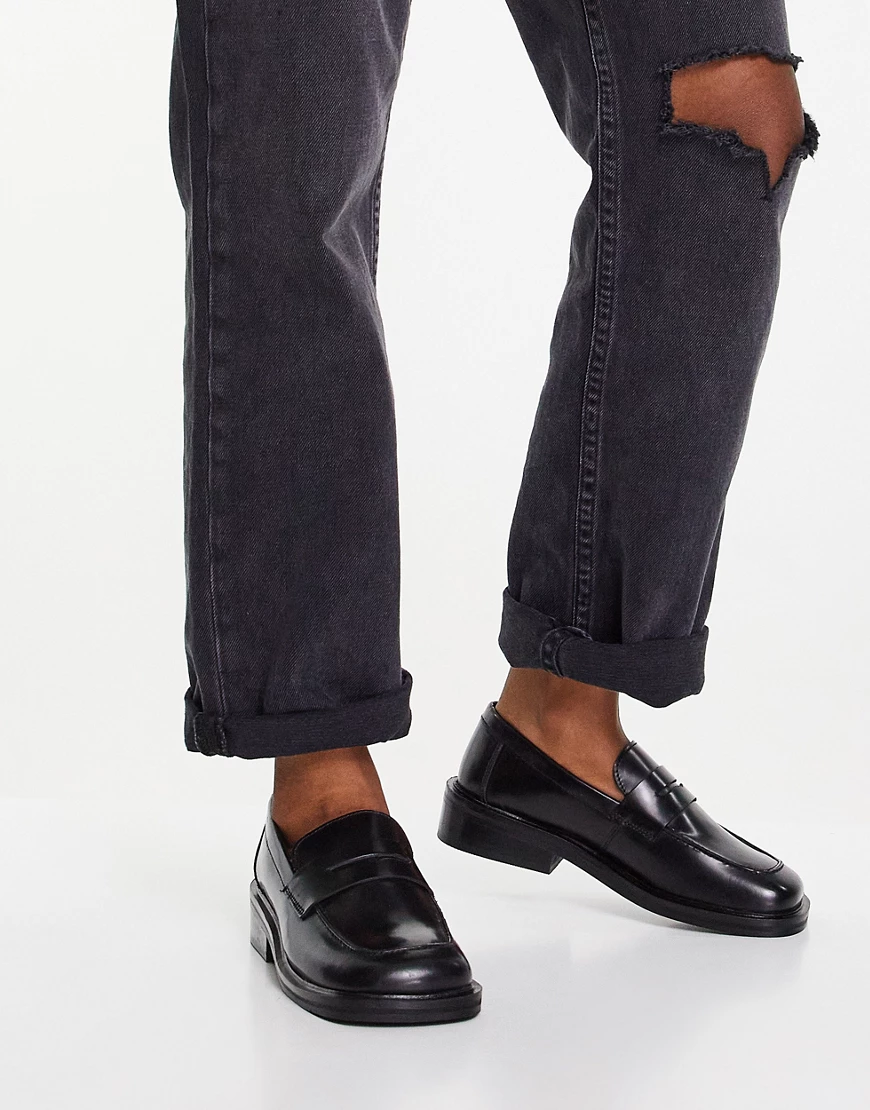 ASOS DESIGN – Monthly – Loafer aus schwarzem Leder günstig online kaufen