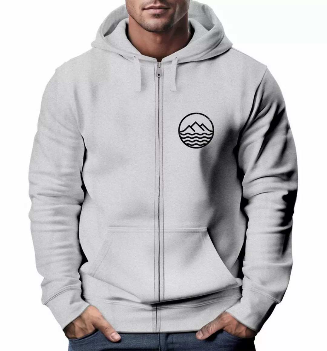 Neverless Sweatjacke Herren Sweatjacke mit Kapuze Wandern Berge Logo Motiv günstig online kaufen