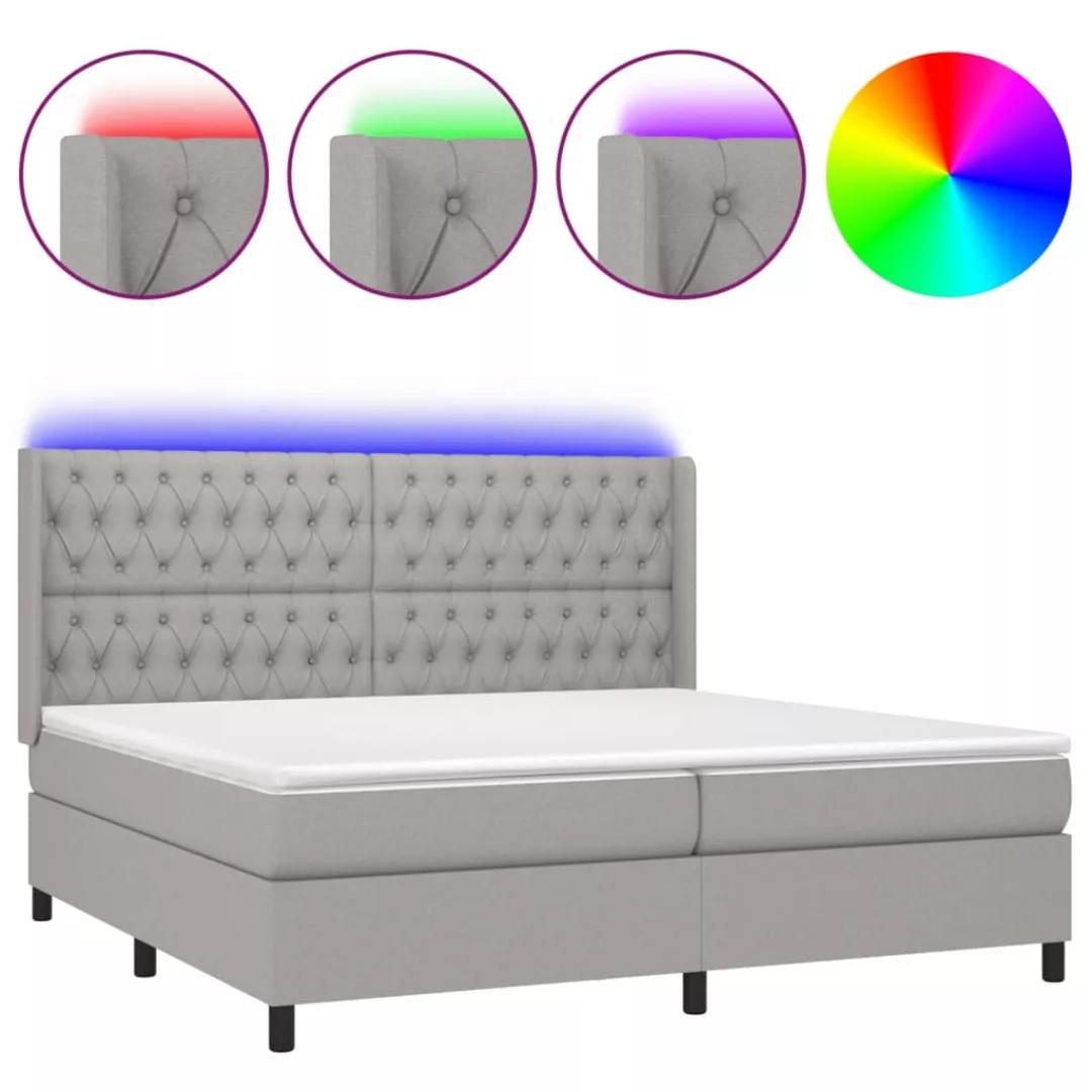 Vidaxl Boxspringbett Mit Matratze & Led Hellgrau 200x200 Cm Stoff günstig online kaufen