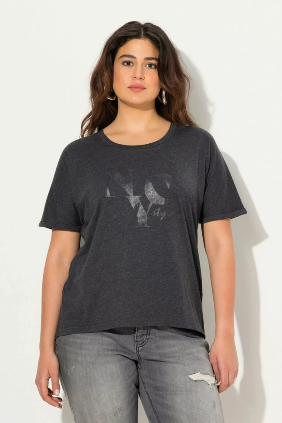 Ulla Popken Rundhalsshirt T-Shirt Schriftmotiv Oversized Rundhals Halbarm günstig online kaufen