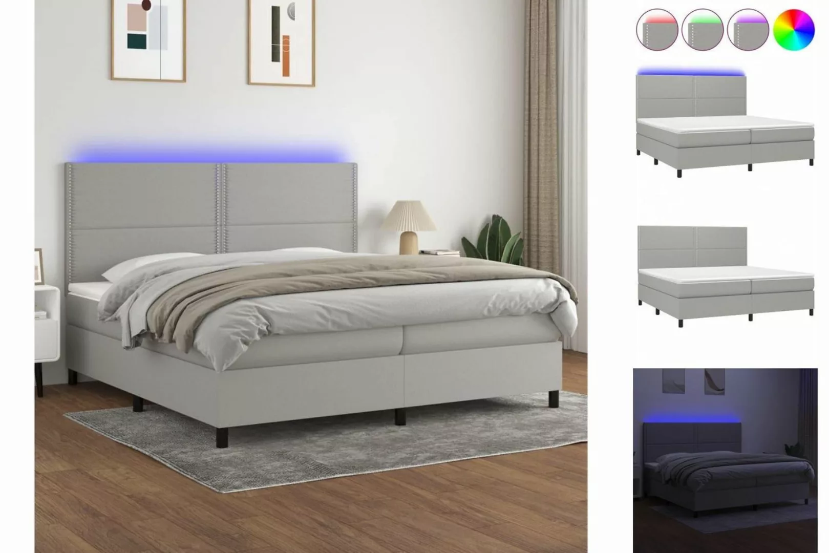 vidaXL Bettgestell Boxspringbett mit Matratze LED Hellgrau 200x200 cm Stoff günstig online kaufen