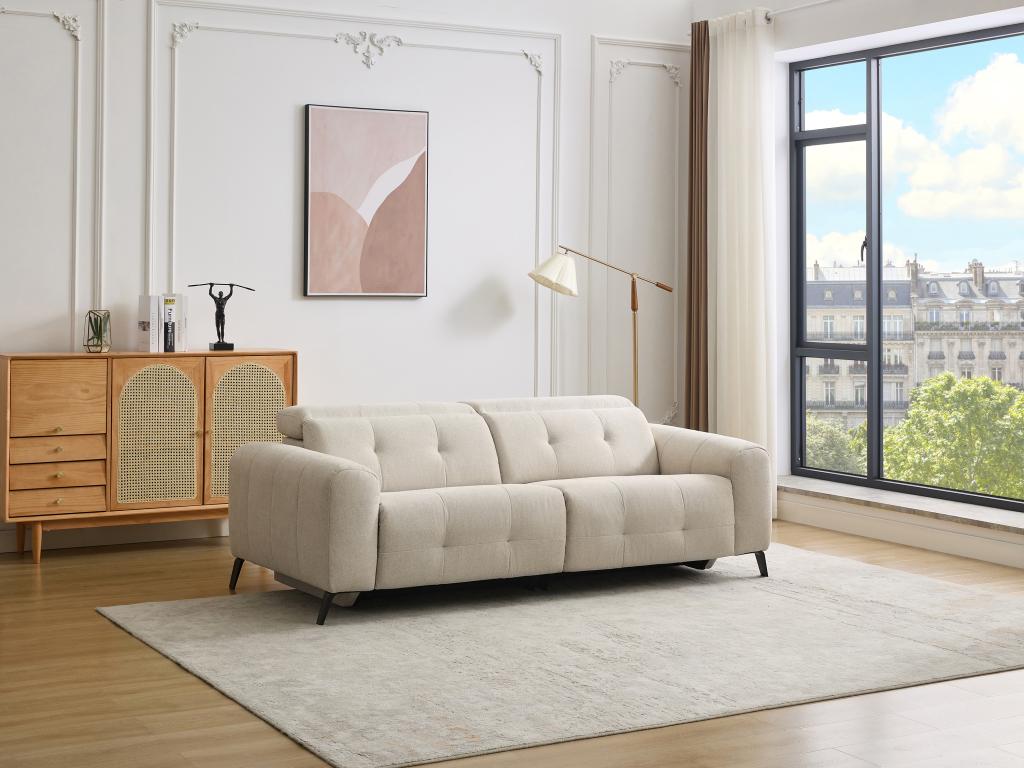 Relaxsofa elektrisch 3-Sitzer - Stoff - Beige - CLODI günstig online kaufen