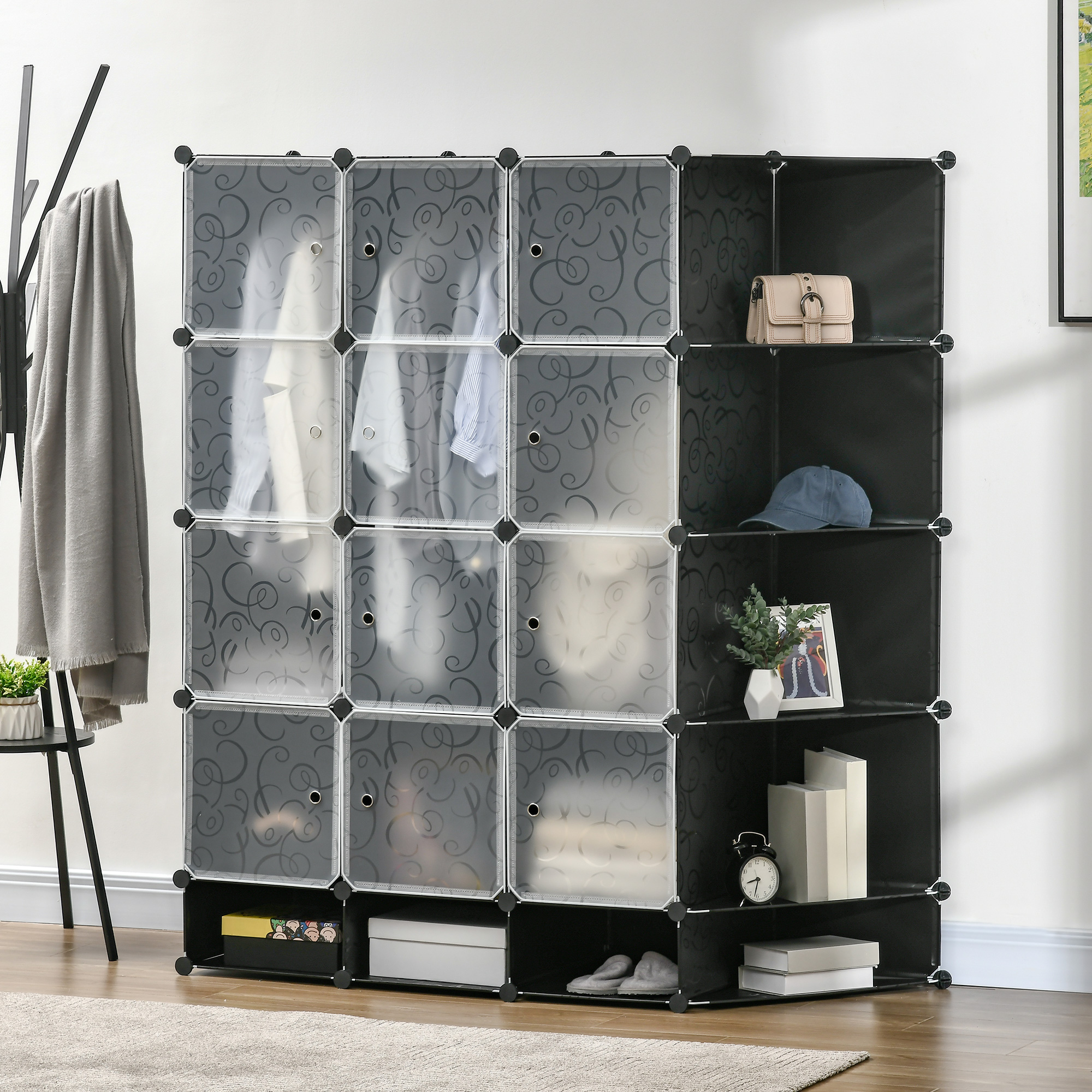 HOMCOM DIY Kleiderschrank Regalsystem mit 16 Fächern und 2 Stangen DIY-Würf günstig online kaufen