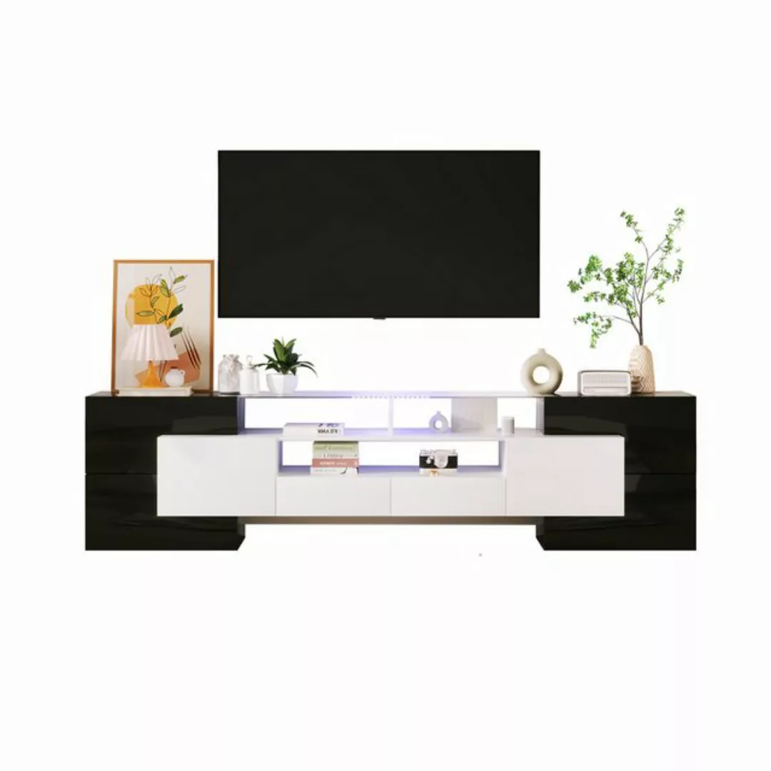 MODFU TV-Schrank Lowboard (1-St., Schwarz+Weiß, 200 cm) Elegante Glasoberfl günstig online kaufen