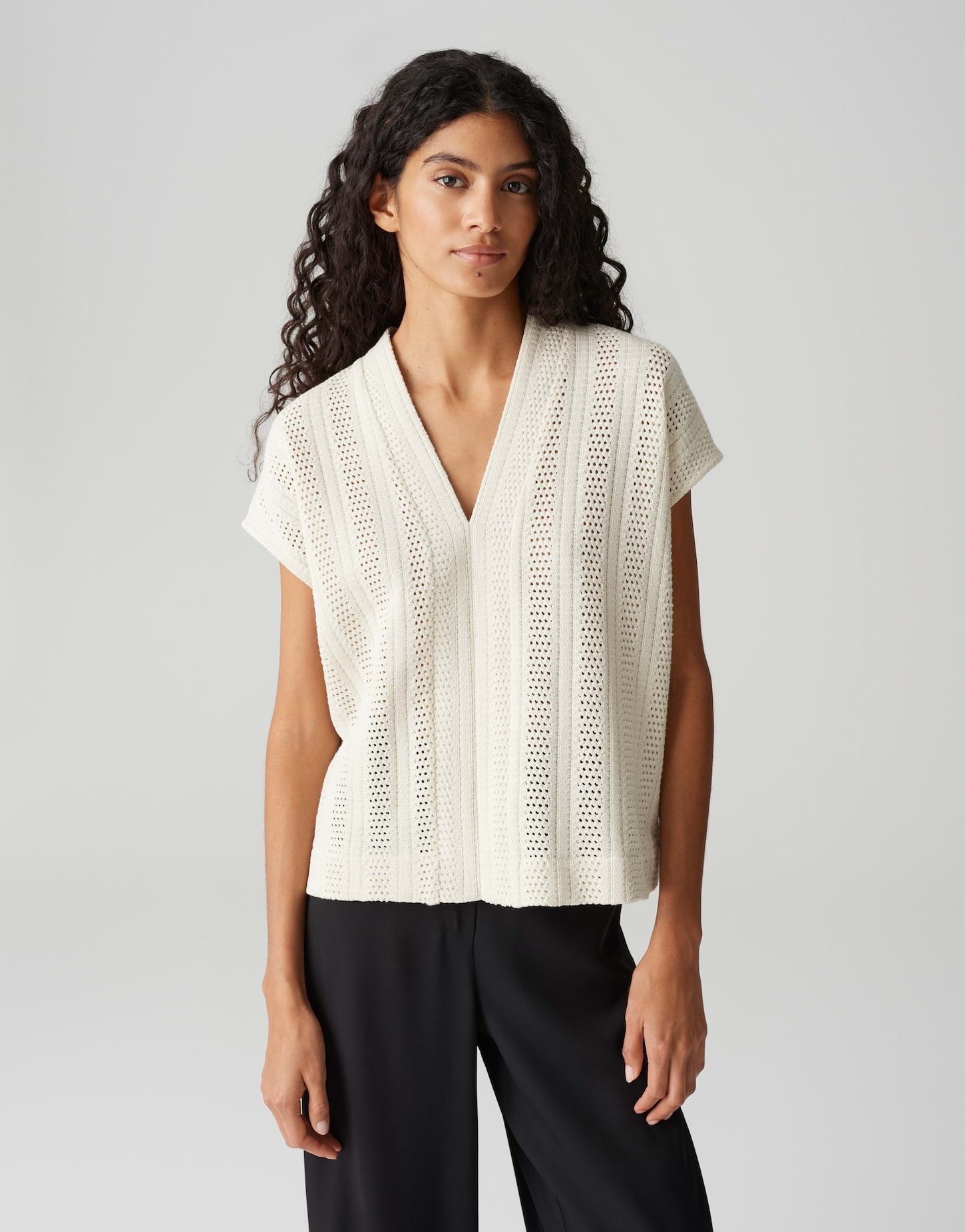 OPUS Kurzarmshirt SANIELA Loose mit Lochstrickoptik günstig online kaufen