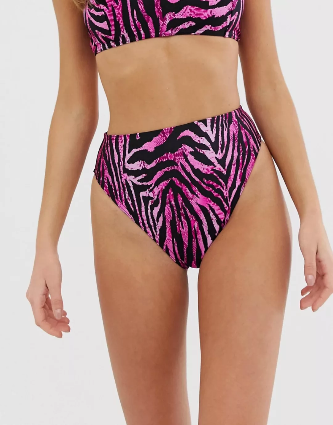 ASOS DESIGN – Bikinihose mit hohem Beinausschnitt und hoher Taille in rosa günstig online kaufen