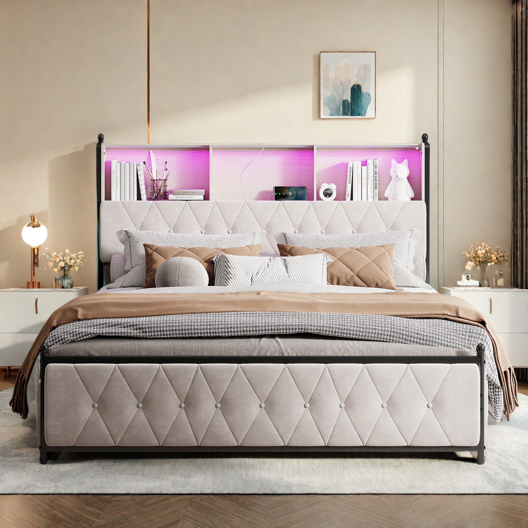 FUROKOY Stauraumbett Doppelbett Polsterbett mit 4 günstig online kaufen