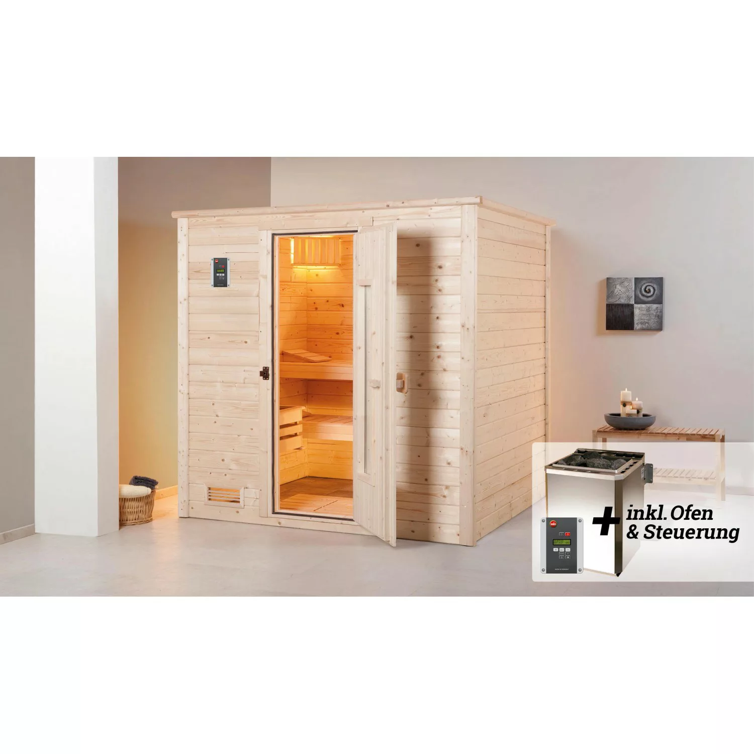 Weka Premium Massivholz-Sauna Bergen 1.8 Sparset 7,5 kW BioS digi. Strg Hol günstig online kaufen
