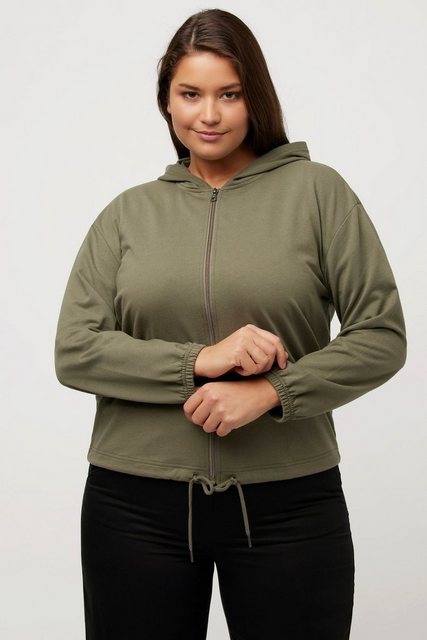 Ulla Popken Sweatjacke Sweatjacke kurz Saumtunnelzug Kapuze Gummibündchen günstig online kaufen