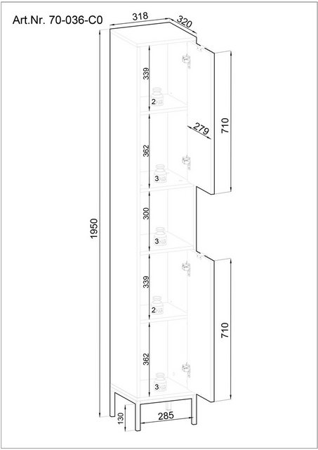 freiraum Hochschrank 32 x 192 x 32 cm (B/H/T) günstig online kaufen