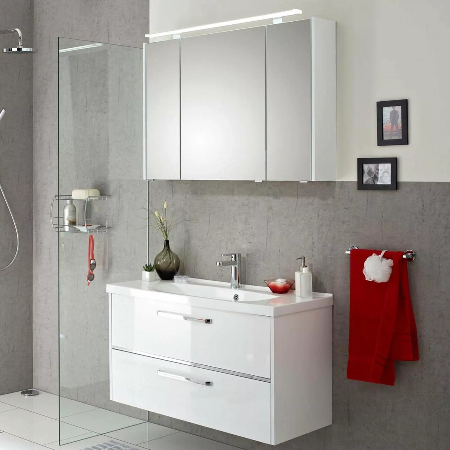 Badezimmer-Waschplatz FES-3050-66 Unterschrank in Hochglanz weiß mit Kerami günstig online kaufen