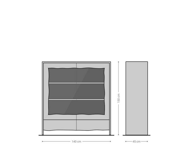 DELIFE Vitrine Live-Edge Akazie Braun 140x150 cm 2 Türen 2 Schubladen Massi günstig online kaufen