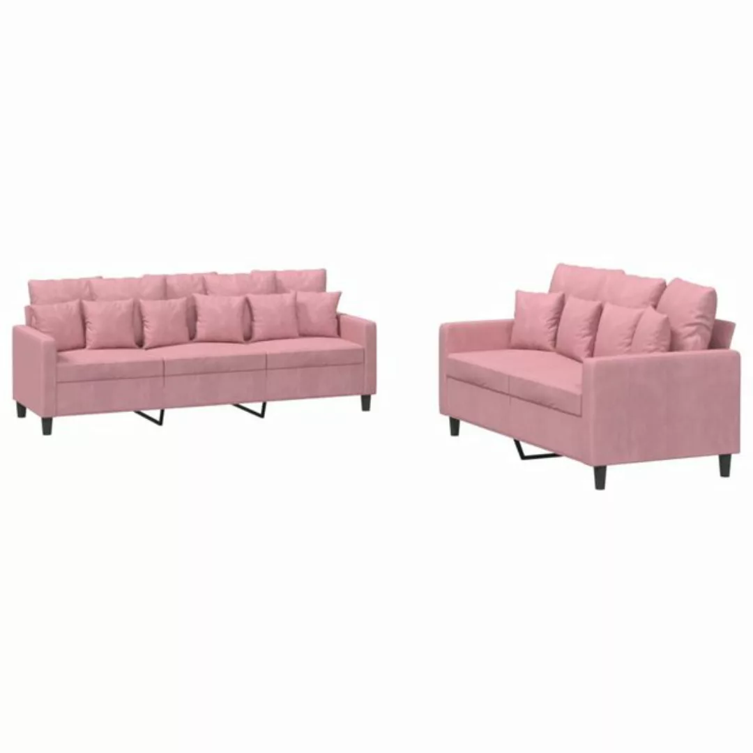 vidaXL Sofa Sofagarnitur Set mit Kissen Samt, 2-tlg., Rosa günstig online kaufen