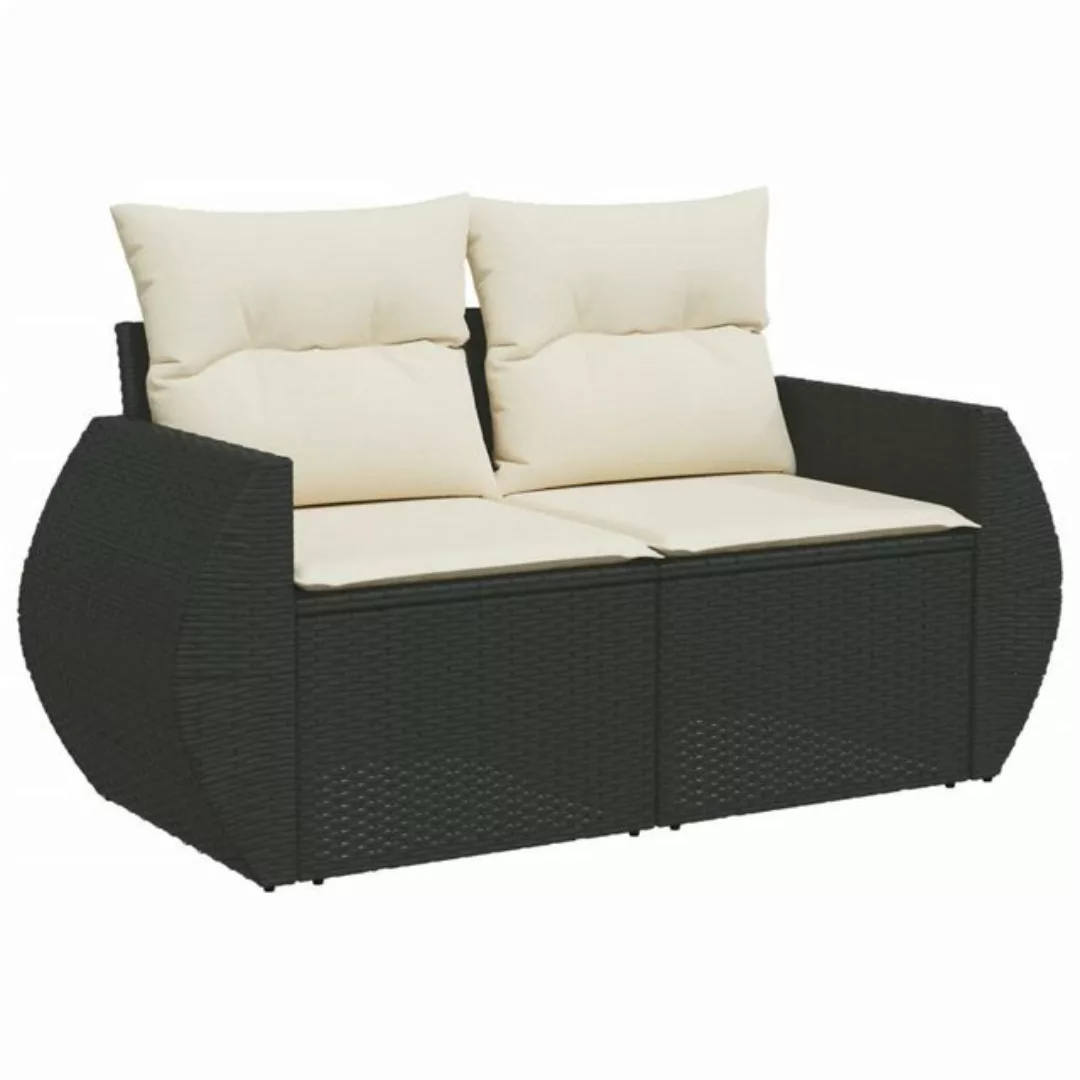 vidaXL Sofa, Gartensofa mit Kissen 2-Sitzer Schwarz Poly Rattan günstig online kaufen