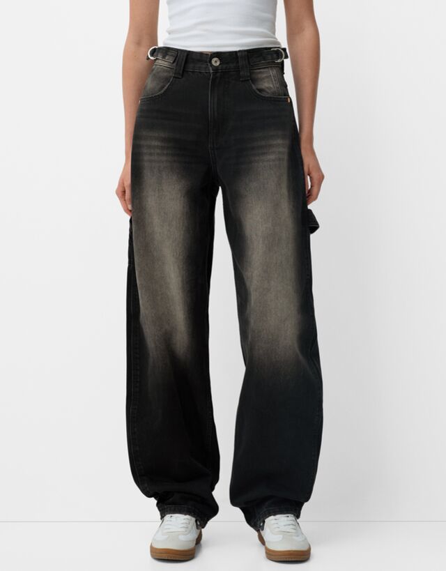 Bershka Wide Balloon Fit-Workwear-Jeans Damen 10-12 Braun günstig online kaufen