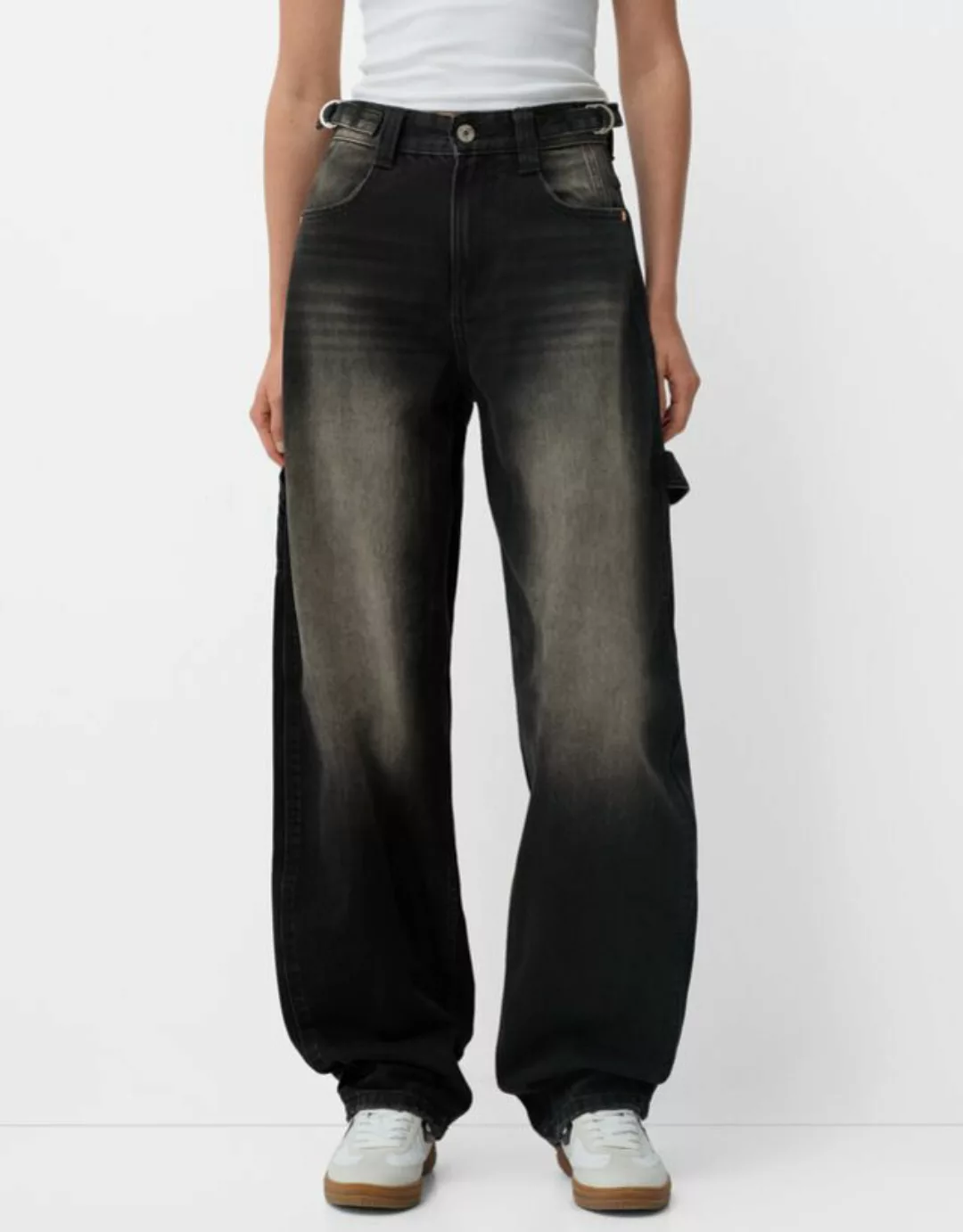 Bershka Wide Balloon Fit-Workwear-Jeans Damen 44 Braun günstig online kaufen