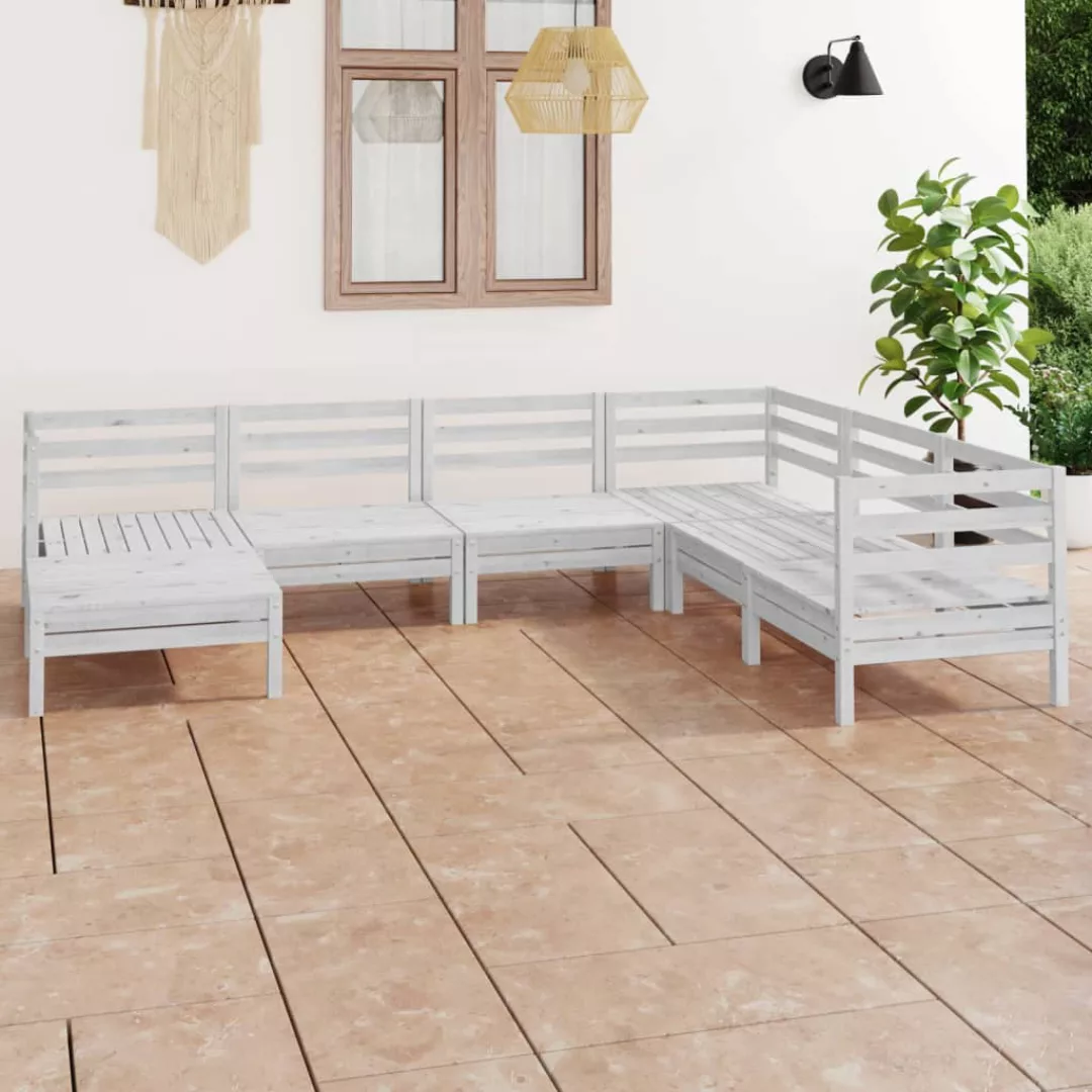 7-tlg. Garten-lounge-set Massivholz Kiefer Weiß günstig online kaufen