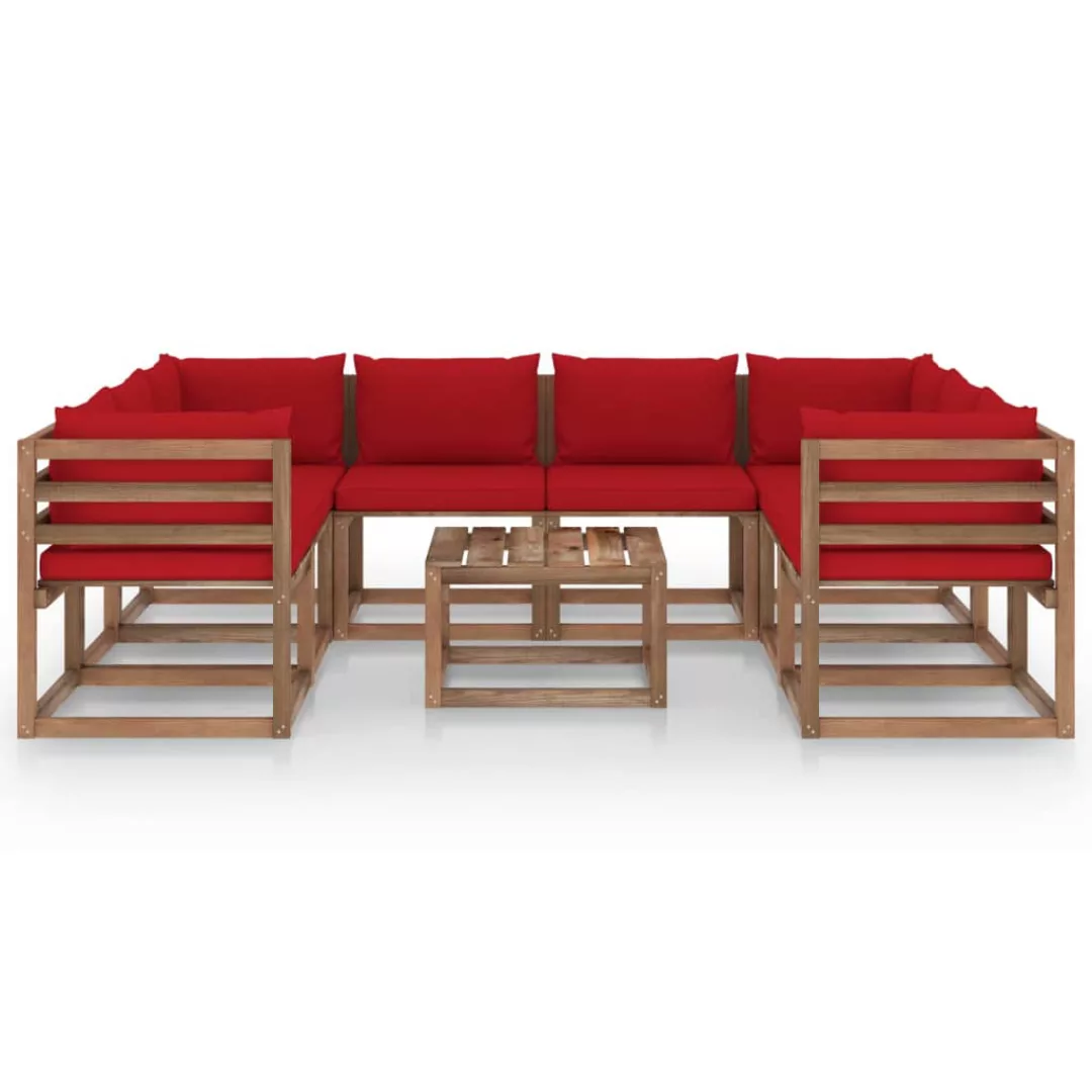 9-tlg. Garten-lounge-set Mit Kissen Rot günstig online kaufen