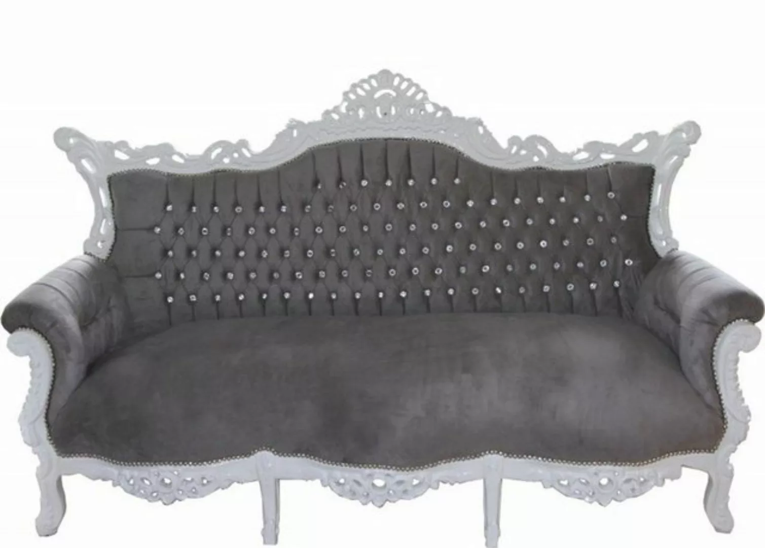 Casa Padrino 3-Sitzer Barock 3-er Sofa Master Grau / Weiß mit Bling Bling G günstig online kaufen