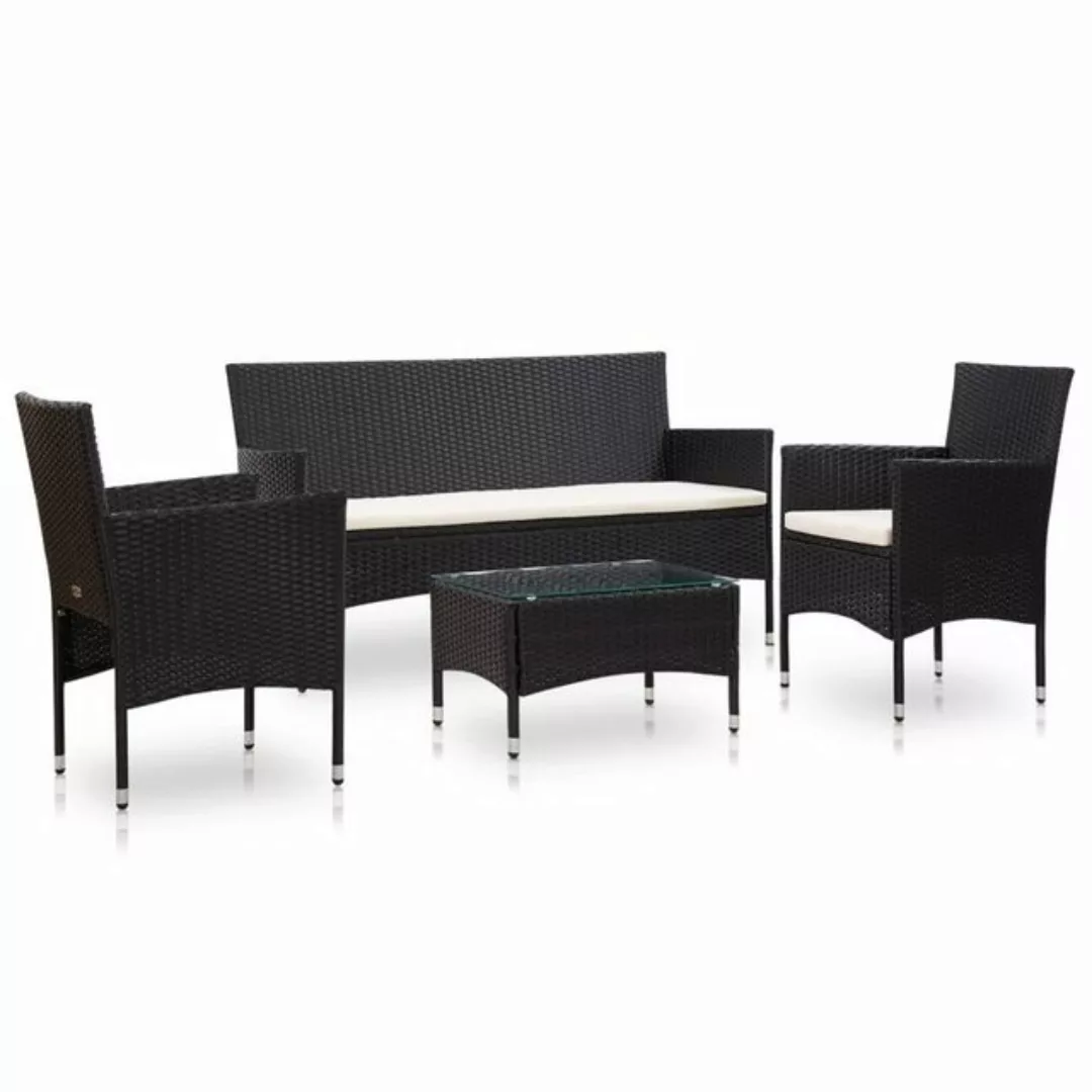 furnicato Loungesofa 4-tlg. Garten-Lounge-Set mit Auflagen Poly Rattan Schw günstig online kaufen