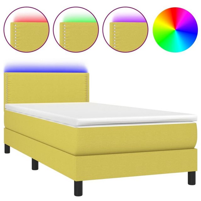 vidaXL Boxspringbett Boxspringbett mit Matratze LED Grün 100x200 cm Stoff B günstig online kaufen