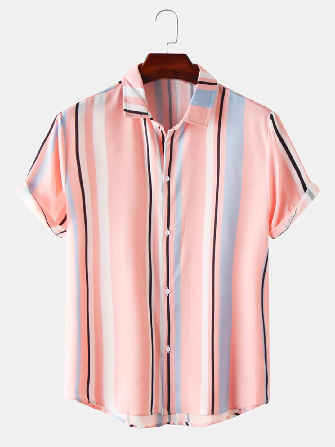 Mens Stripe Printed Light Lässige Kurzarm-Designerhemden günstig online kaufen