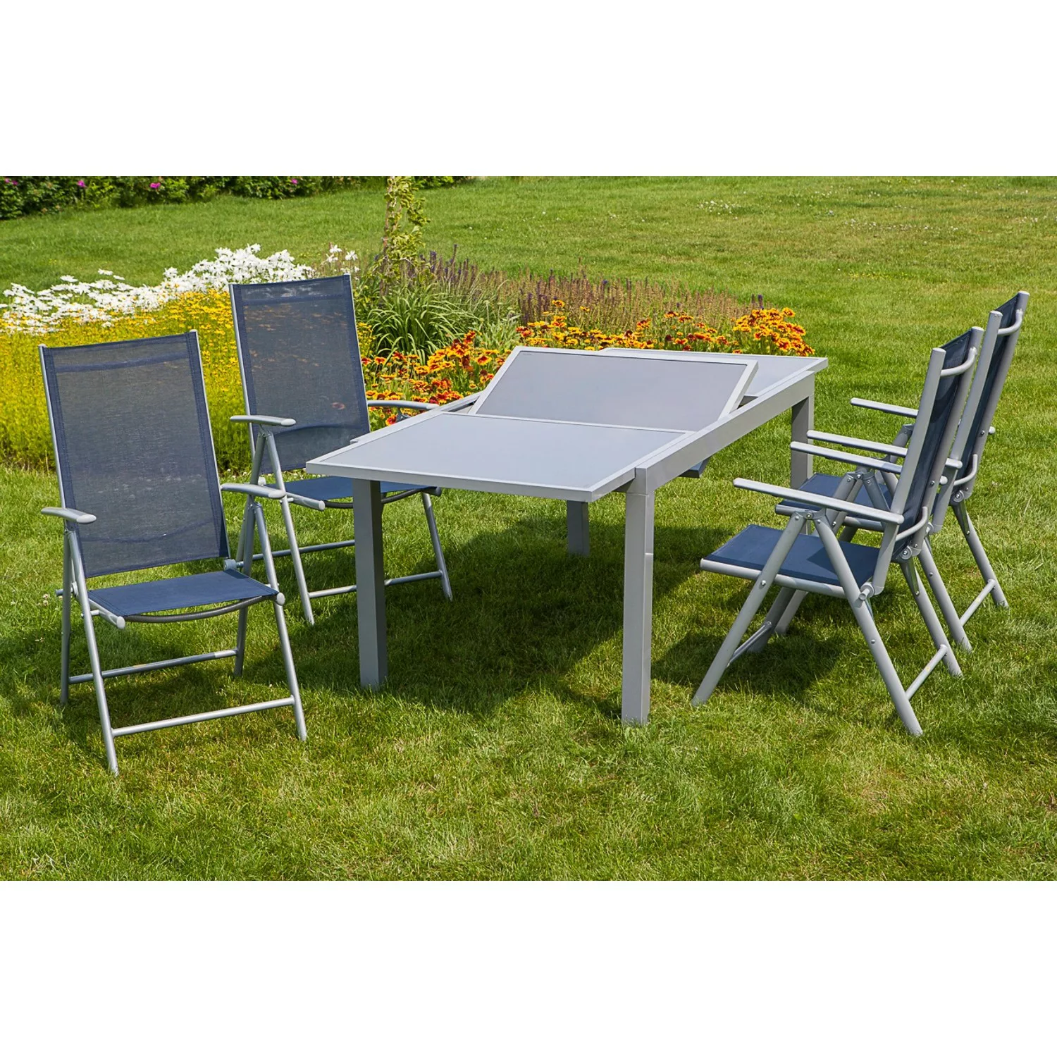 Merxx Gartenmöbel-Set Amalfi 5-tlg. Marineblau mit Ausziehtisch 120/180 x 9 günstig online kaufen